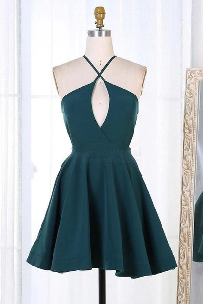 OKBBN's stylish and outstanding short satin thin shoulder straps Homecoming Dresses