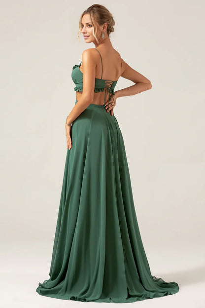 OKBBN's uniquely designed A-line thin shoulder strap backless chiffon long Bridesmaid Dresses