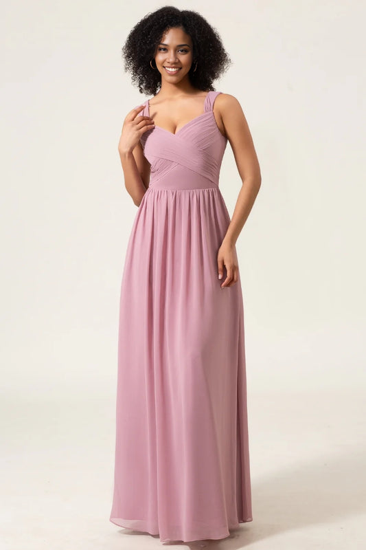 OKBBN's uniquely designed A-shaped long chiffon heart-shaped backless Bridesmaid Dresses