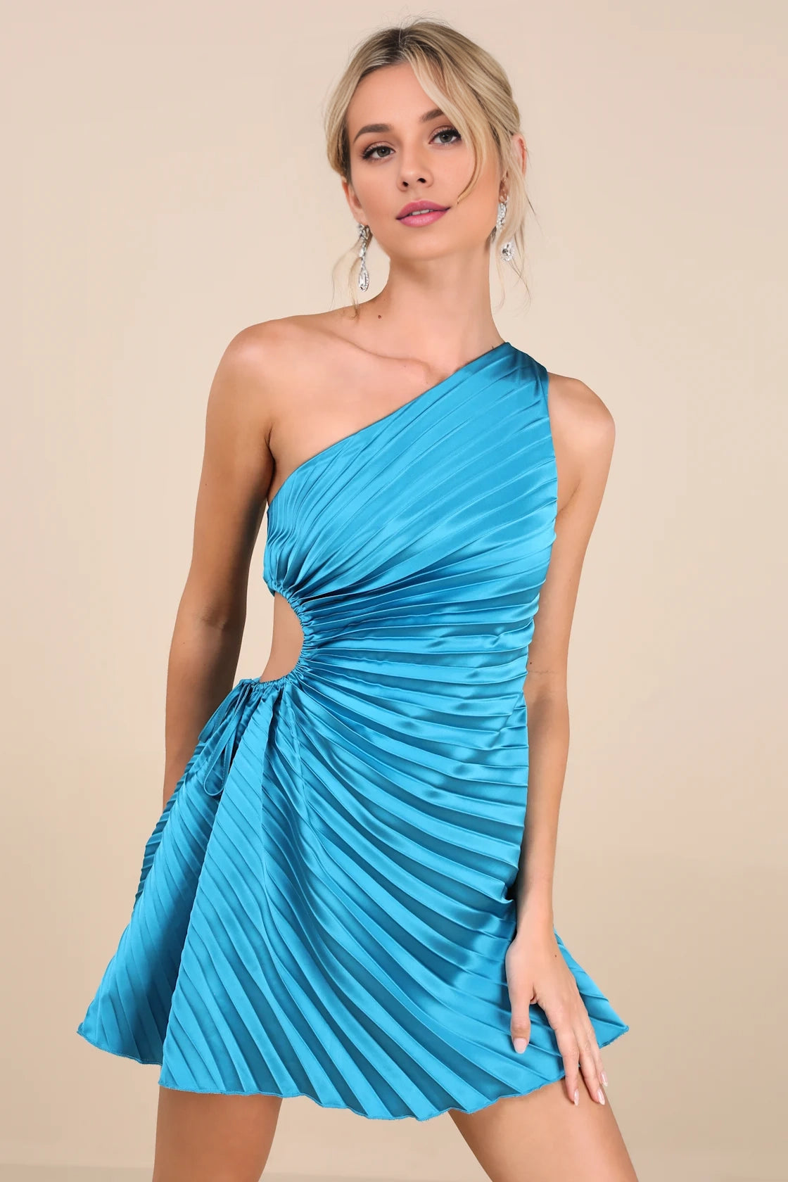 OKBBN's uniquely designed satin pleated single shoulder mini Homecoming Dresses