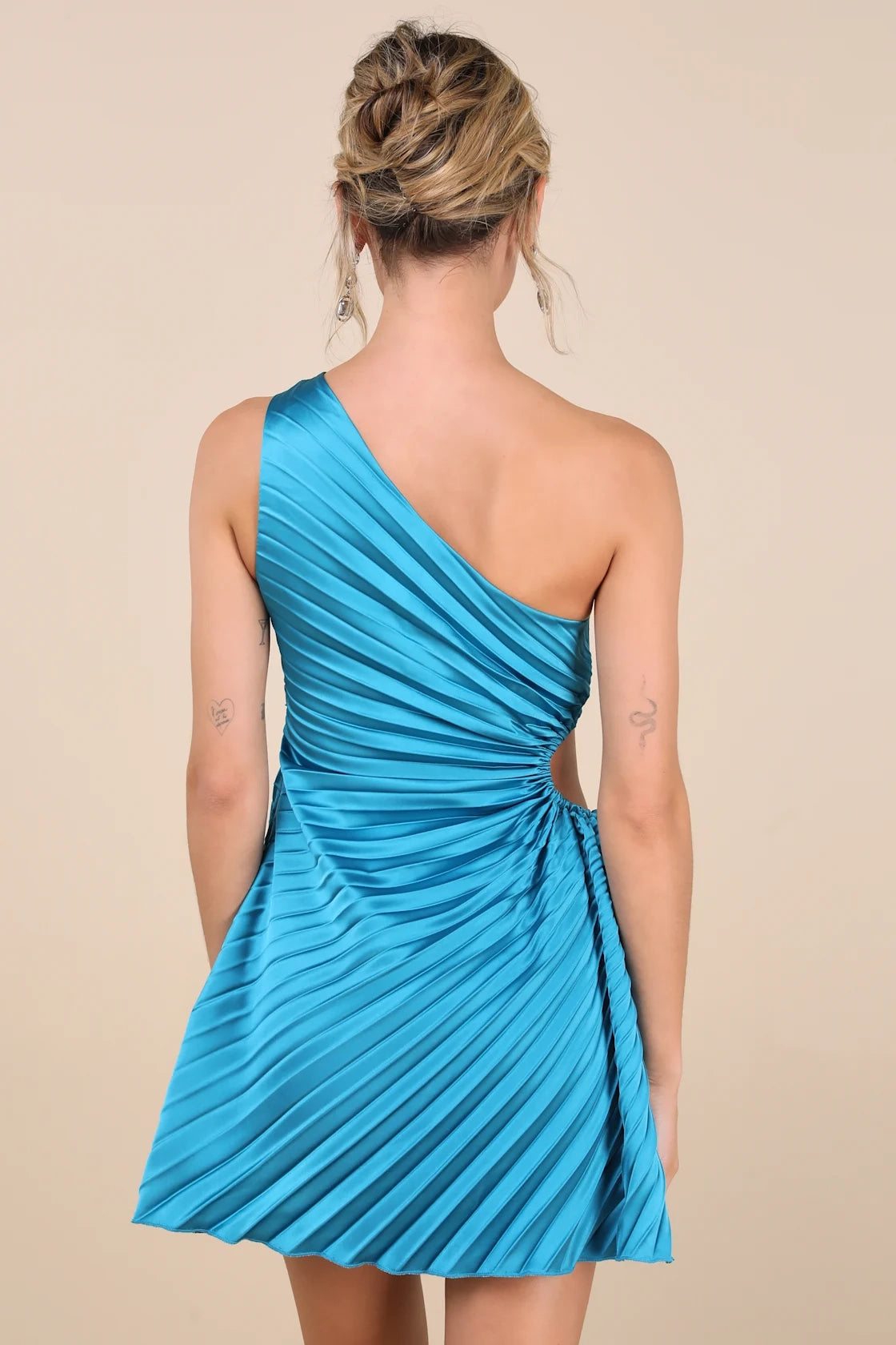 OKBBN's uniquely designed satin pleated single shoulder mini Homecoming Dresses