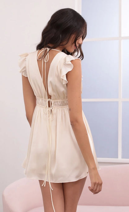 OKBBN's uniquely designed short ruffled satin deep V-A Homecoming Dresses