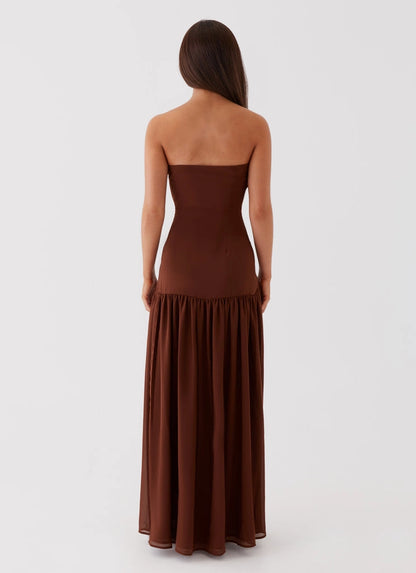 OKBBN's unique off shoulder collar with semi transparent chiffon front slit Prom Dresses