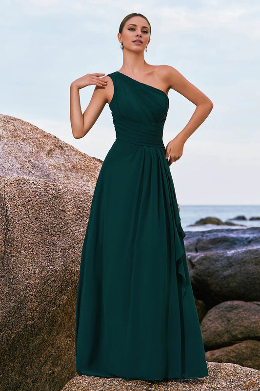 OKBBN's unique single shoulder chiffon pleated A-line Bridesmaid Dresses