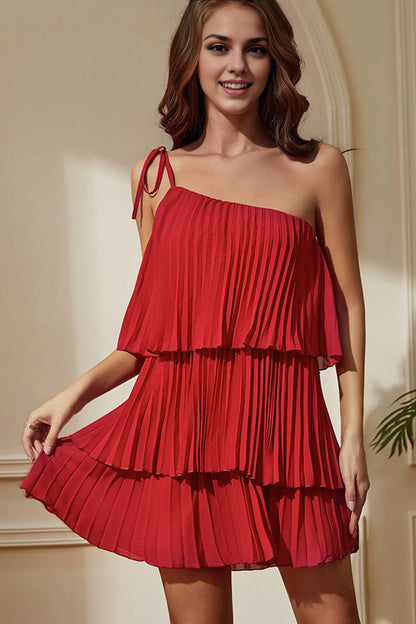 OKBBN's unique single shoulder pleated stacked straight tube short Homecoming Dresses