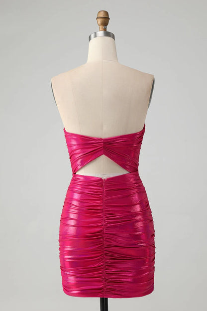 OKBBN's unique strapless keyhole pleated tight fitting Homecoming Dresses