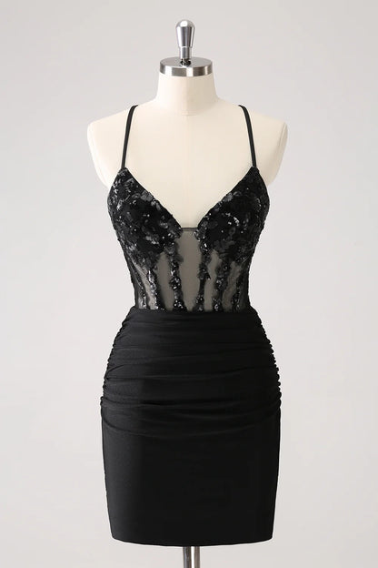 OKBBN's unique tight thin shoulder strap with sequins on the back strap Homecoming Dresses