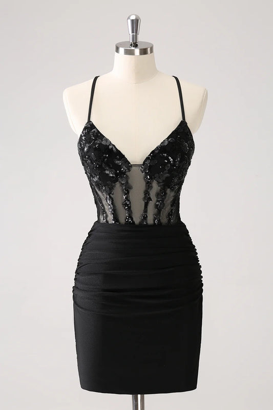 OKBBN's unique tight thin shoulder strap with sequins on the back strap Homecoming Dresses