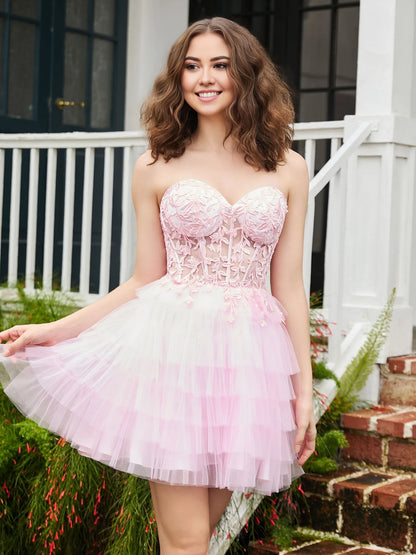 OKBBN transparent decal tight corset layered sheer short Homecoming Dresses