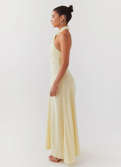 OKBBN beautiful linen backless collar with keyhole cut, backless shoulder Prom Dresses