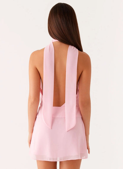 OKBBN bold and elegant short backless scarf mini Prom Dresses