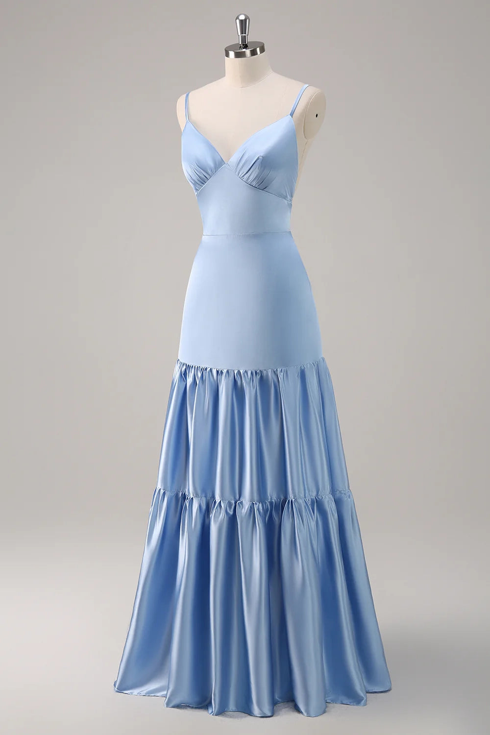 OKBBN charming A-line V-neck thin shoulder strap with ruffled satin Bridesmaid Dresses