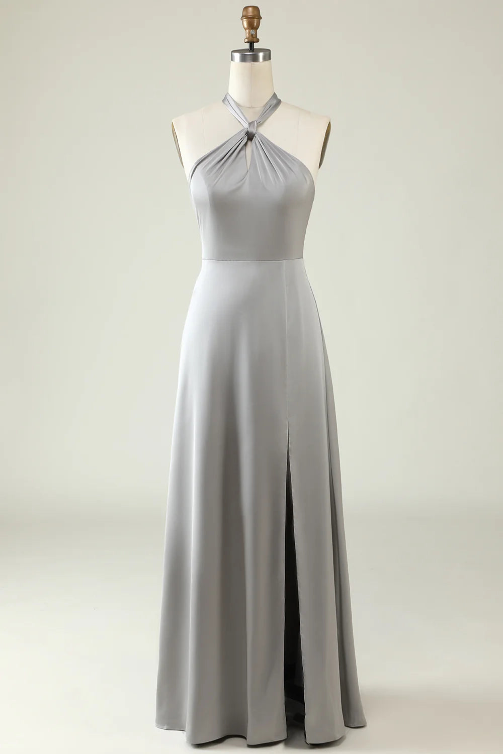 OKBBN charming A-line backless shiny satin slit Bridesmaid Dresses
