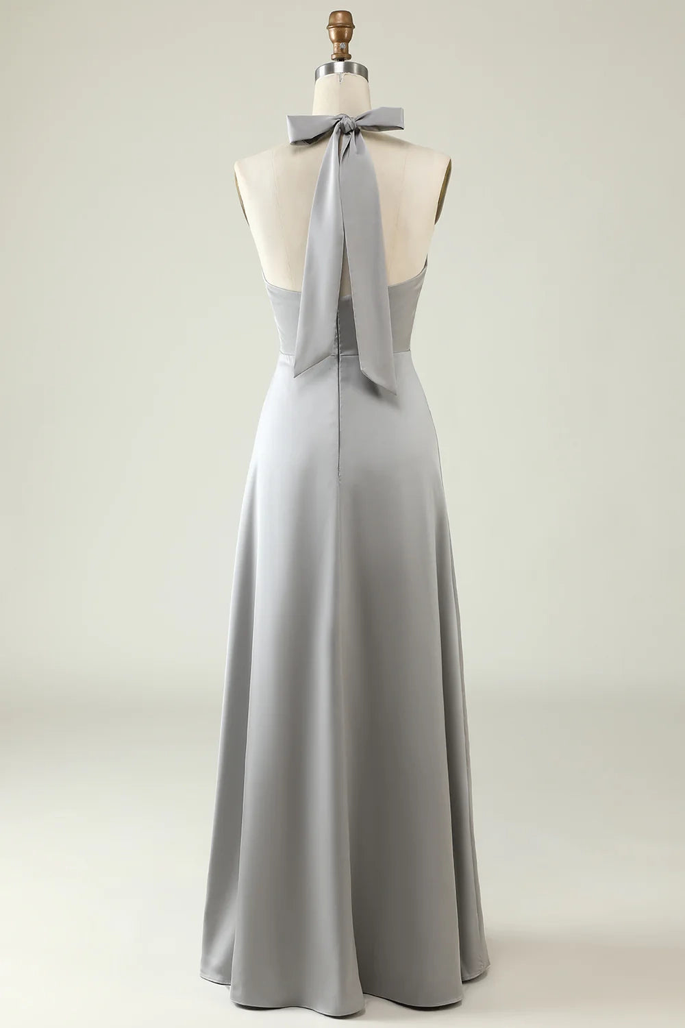 OKBBN charming A-line backless shiny satin slit Bridesmaid Dresses