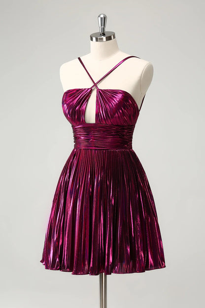 OKBBN charming A-line short slim shoulder strap sleeveless pleated Homecoming Dresses