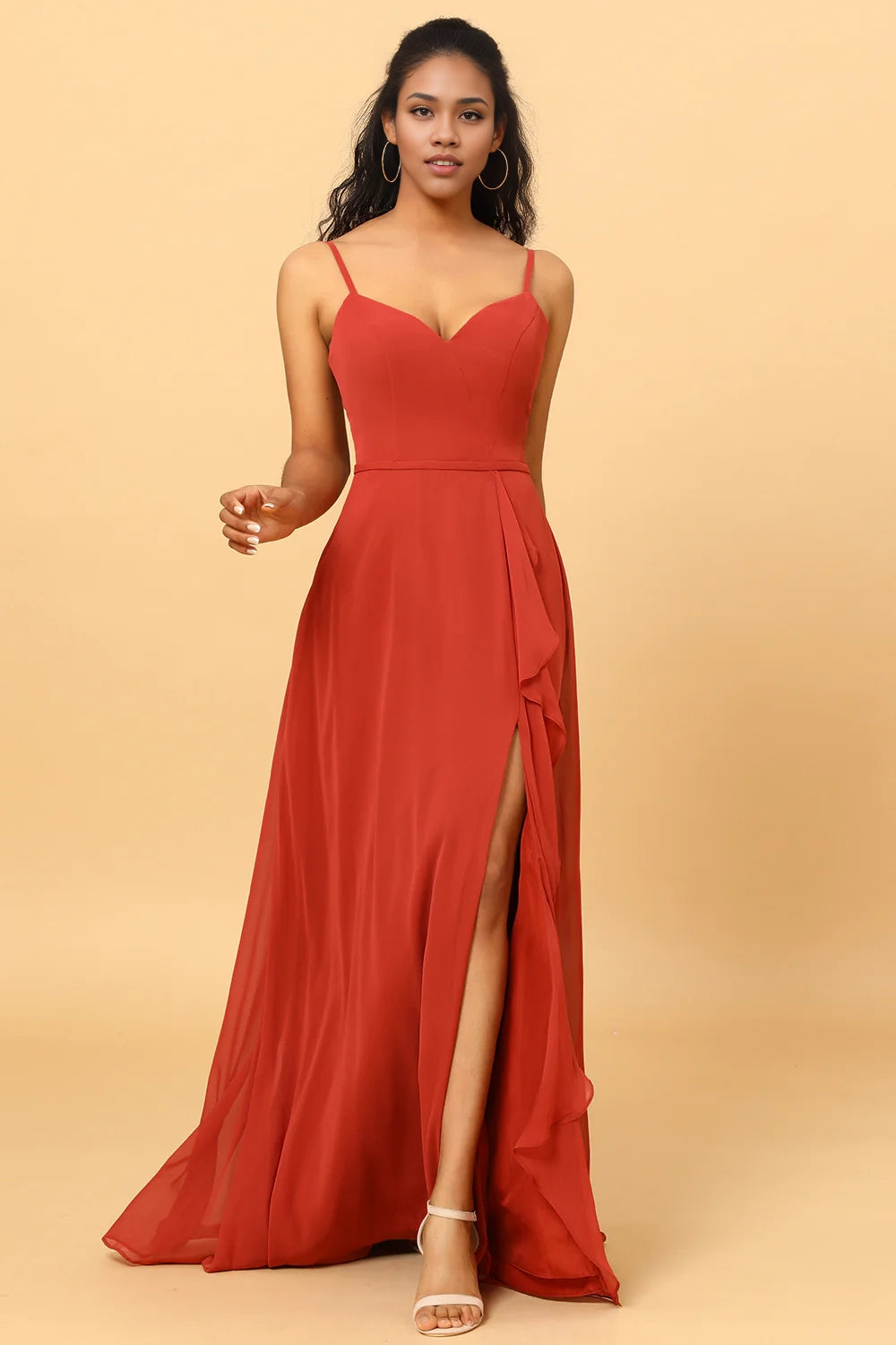 OKBBN charming A-line sweetheart long chiffon ruffled Bridesmaid Dresses