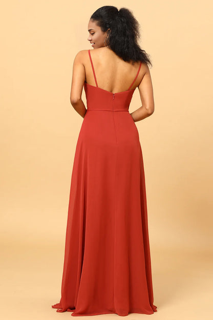 OKBBN charming A-line sweetheart long chiffon ruffled Bridesmaid Dresses