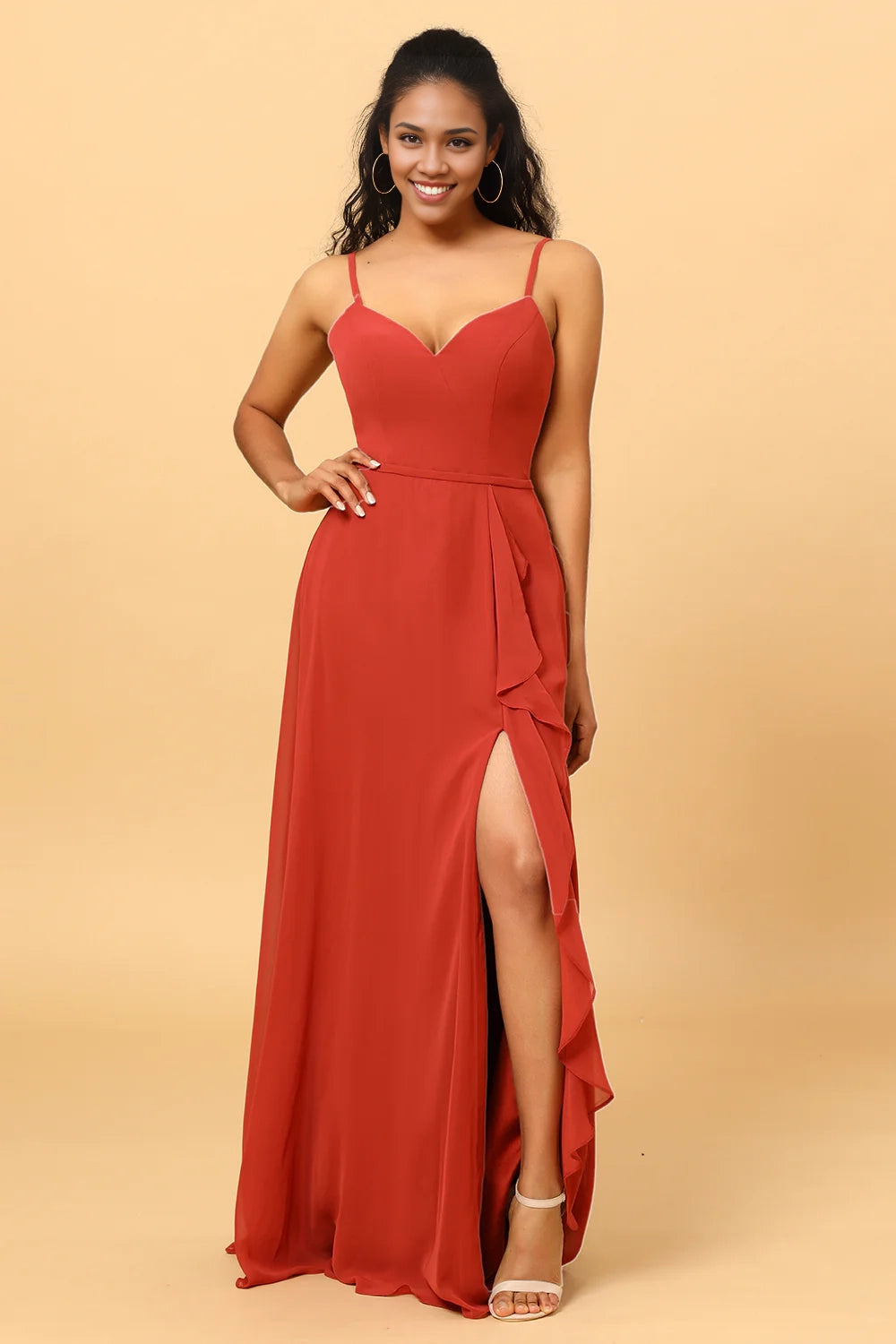 OKBBN charming A-line sweetheart long chiffon ruffled Bridesmaid Dresses