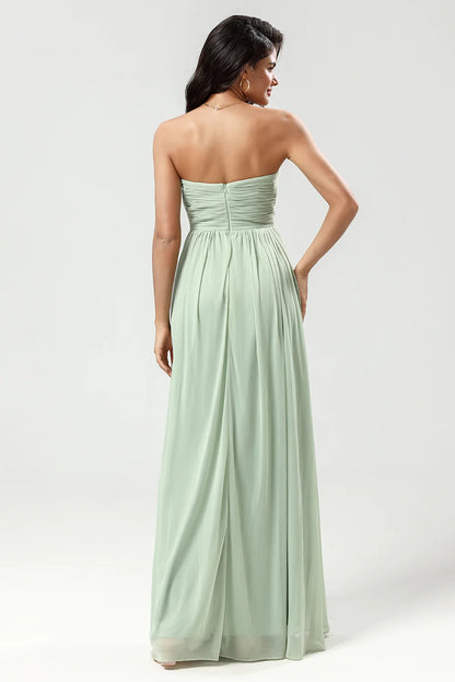 OKBBN charming A-line sweetheart long knitted chiffon ruffled Bridesmaid Dresses