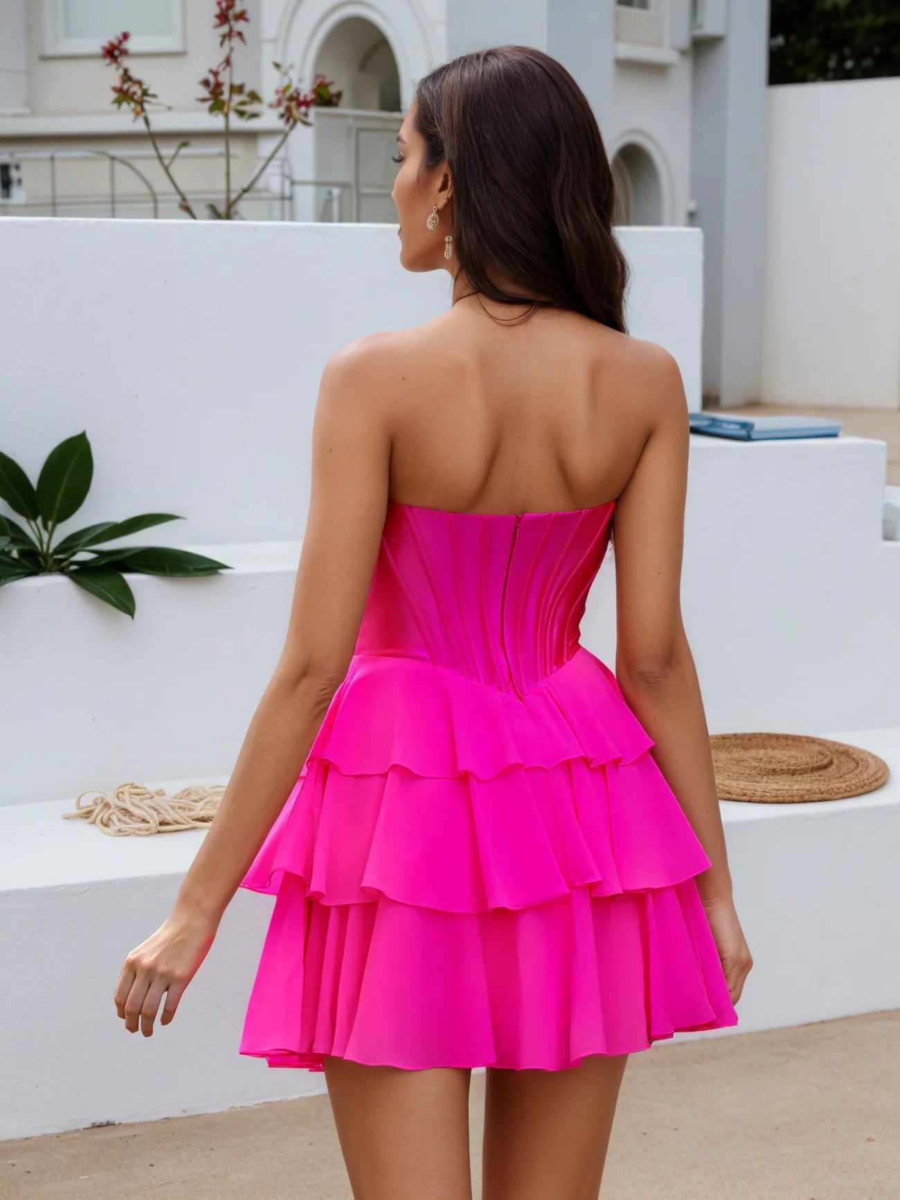 OKBBN charming A-line sweetheart shoulder baring multi-layered mini Homecoming Dresses