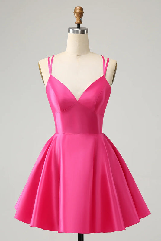 OKBBN charming A-line thin shoulder strap backless short Homecoming Dresses