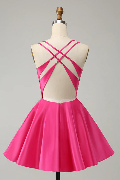 OKBBN charming A-line thin shoulder strap backless short Homecoming Dresses