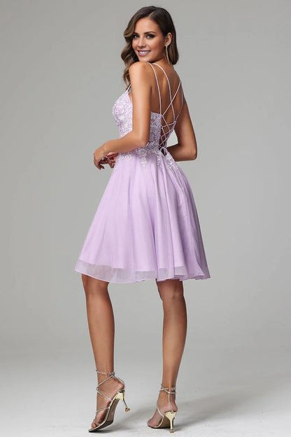 OKBBN charming A-line thin shoulder strap decal short Homecoming Dresses