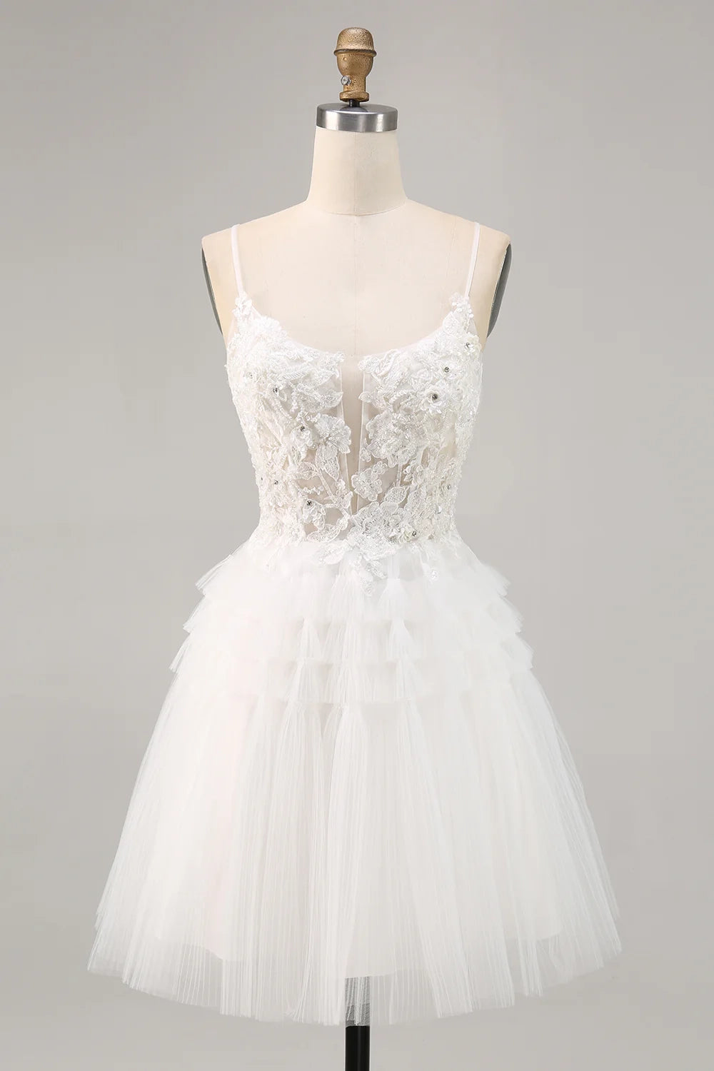 OKBBN charming A-line thin shoulder strap sheer sequin short Homecoming Dresses