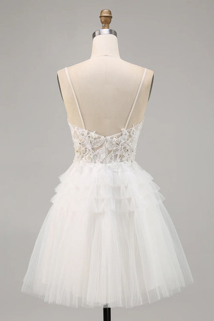 OKBBN charming A-line thin shoulder strap sheer sequin short Homecoming Dresses