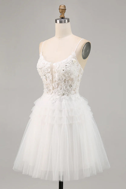 OKBBN charming A-line thin shoulder strap sheer sequin short Homecoming Dresses
