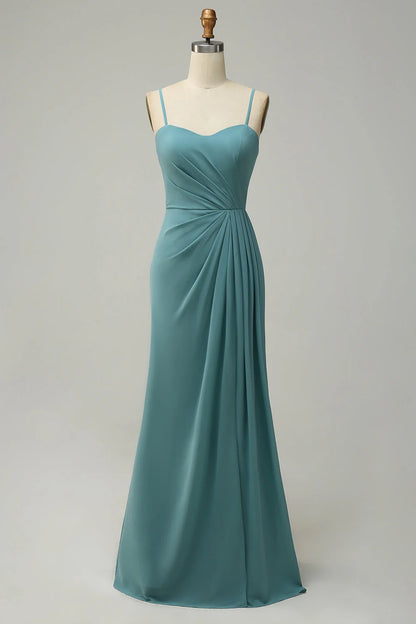 OKBBN charming A-line thin shoulder strap slit long chiffon Bridesmaid Dresses