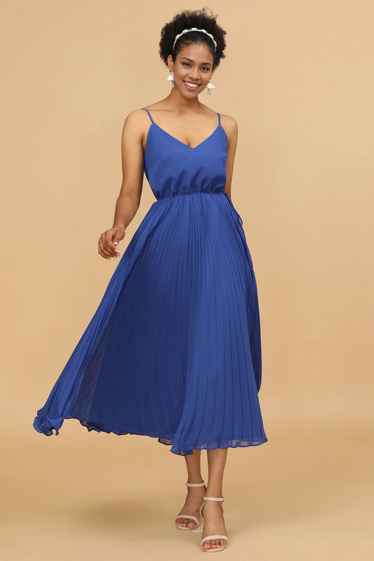 OKBBN charming A-line thin shoulder strap tea break long chiffon Bridesmaid Dresses