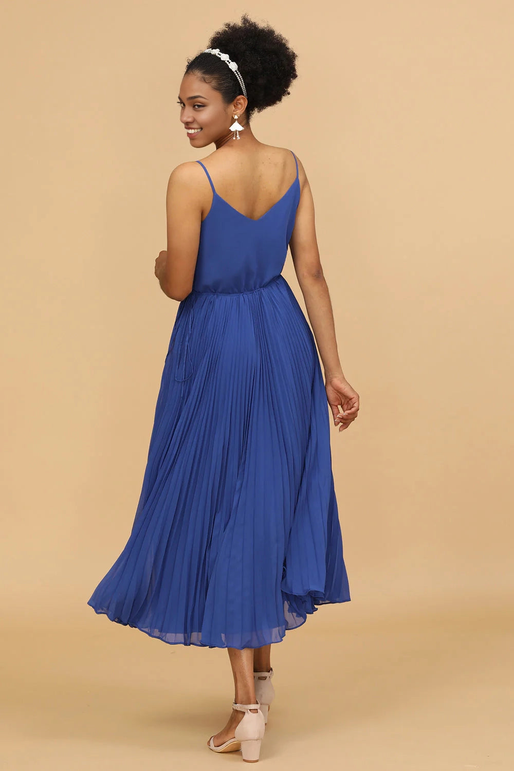 OKBBN charming A-line thin shoulder strap tea break long chiffon Bridesmaid Dresses