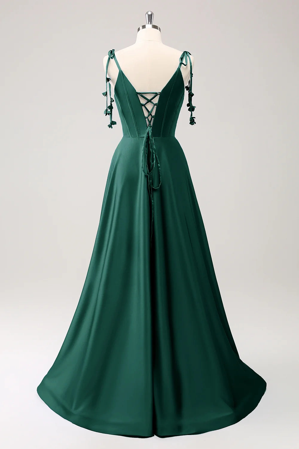 OKBBN charming A-line thin shoulder strap with back slit long Bridesmaid Dresses