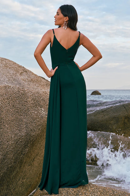 OKBBN charming A-shaped Huatuo trailing long chiffon slit Bridesmaid Dresses