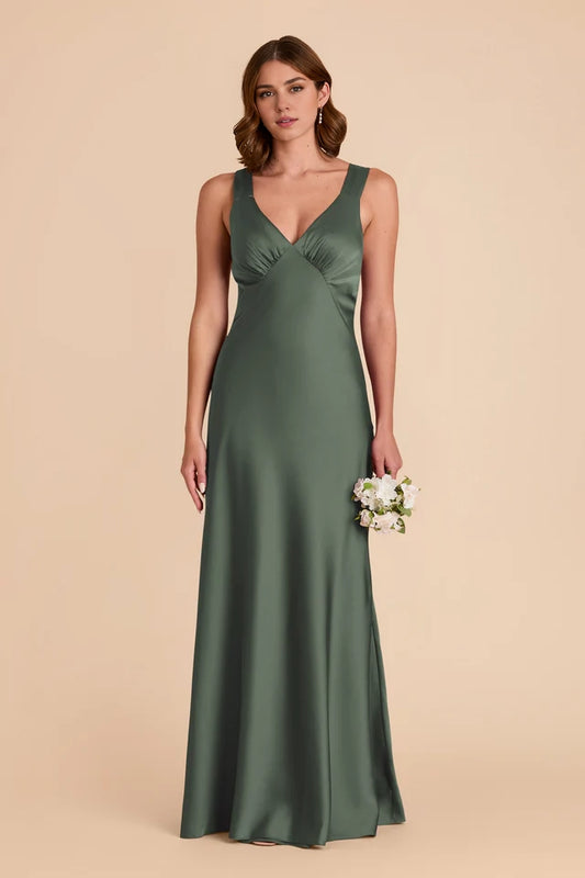 OKBBN charming V-neck chest pleated A-line skirt with crossed back Prom Dresses