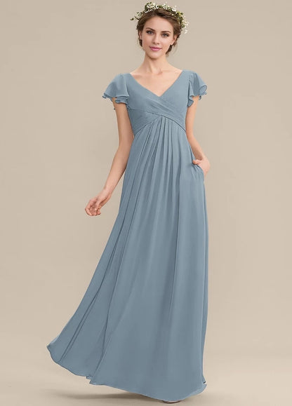 OKBBN charming V-neck long bubble sleeves backless Prom Dresses