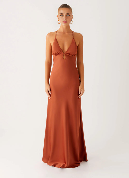 OKBBN charming V-neck pleated chest hem thin shoulder strap low back Prom Dresses