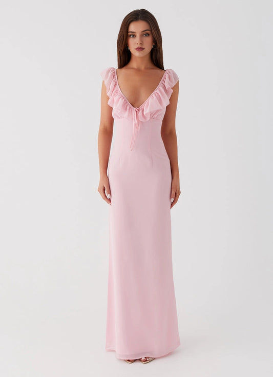 OKBBN charming V-neck ruffled shoulder straps with ruffled edges and charming contours Prom Dresses