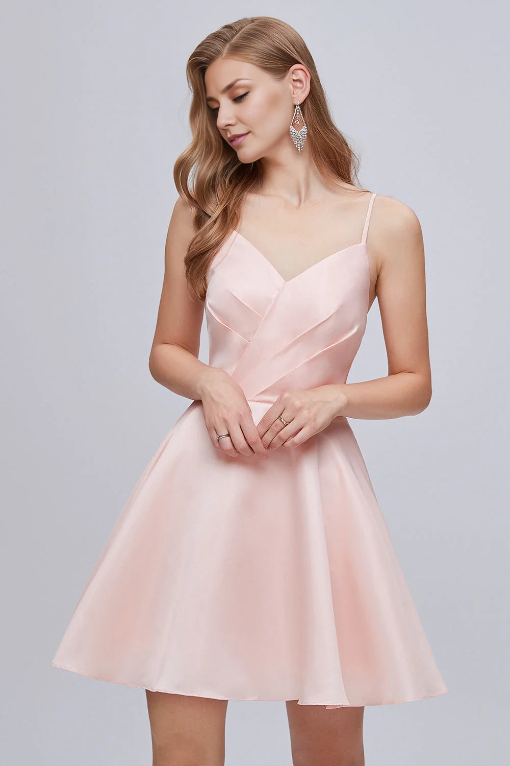 OKBBN charming V-neck thin shoulder strap A-line lace up short Homecoming Dresses