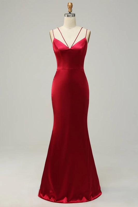 OKBBN charming backless slim shoulder strap mermaid satin Bridesmaid Dresses