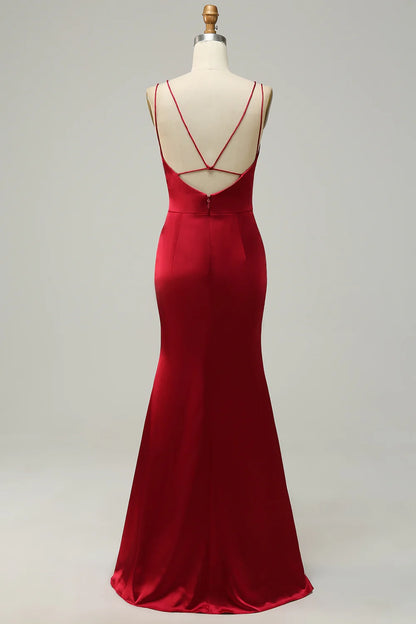 OKBBN charming backless slim shoulder strap mermaid satin Bridesmaid Dresses