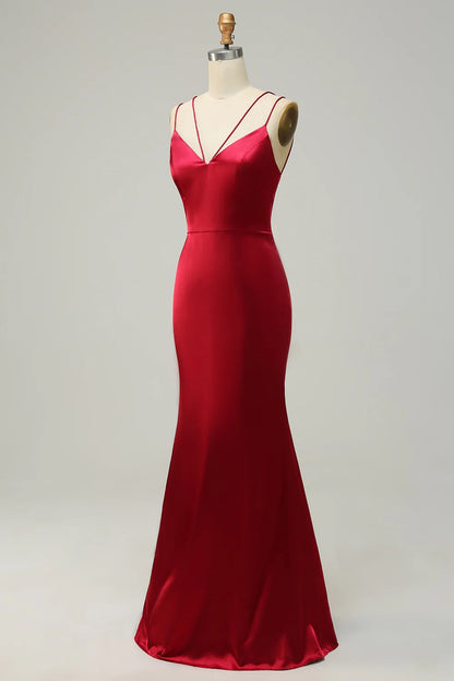 OKBBN charming backless slim shoulder strap mermaid satin Bridesmaid Dresses