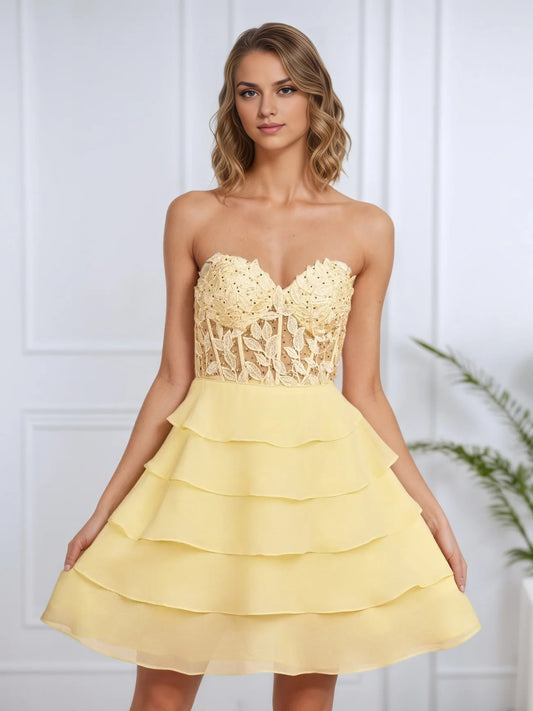 OKBBN charming chiffon sweetheart sleeveless multi-layered short Homecoming Dresses