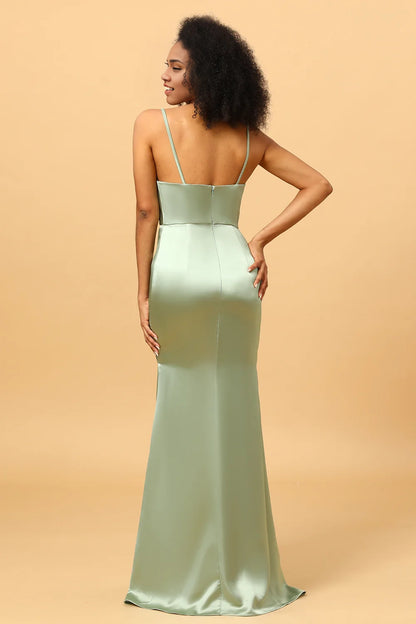 OKBBN charming mermaid neckline long satin thin shoulder straps sleeveless slim fit Bridesmaid Dresses