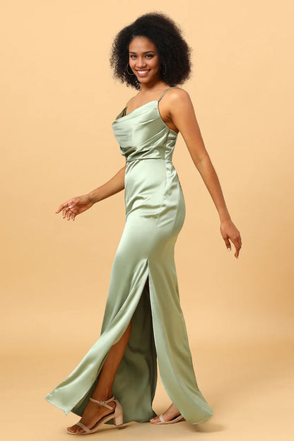 OKBBN charming mermaid neckline long satin thin shoulder straps sleeveless slim fit Bridesmaid Dresses