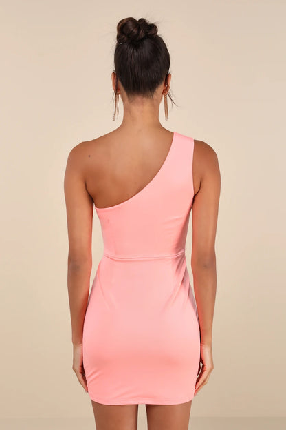 OKBBN charming one shoulder mini tight knit corset with side pleats Homecoming Dresses
