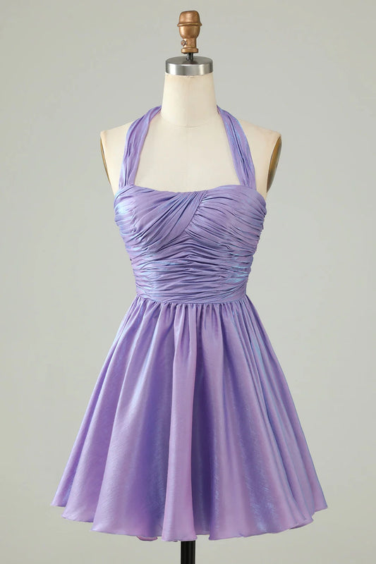 OKBBN charming pleated A-line backless sleeveless short Homecoming Dresses