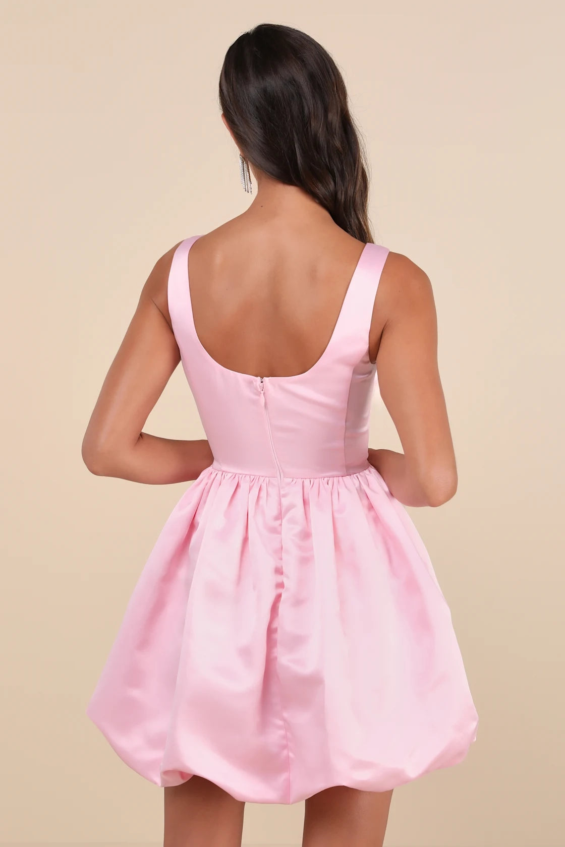 OKBBN charming satin square neck bubble hem mini Homecoming Dresses