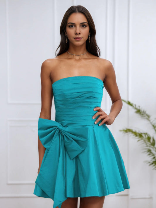 OKBBN charming short A-line bow pleat off shoulder Homecoming Dresses
